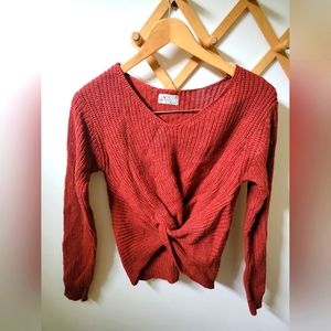 Burnt orange knit sweater twist knot